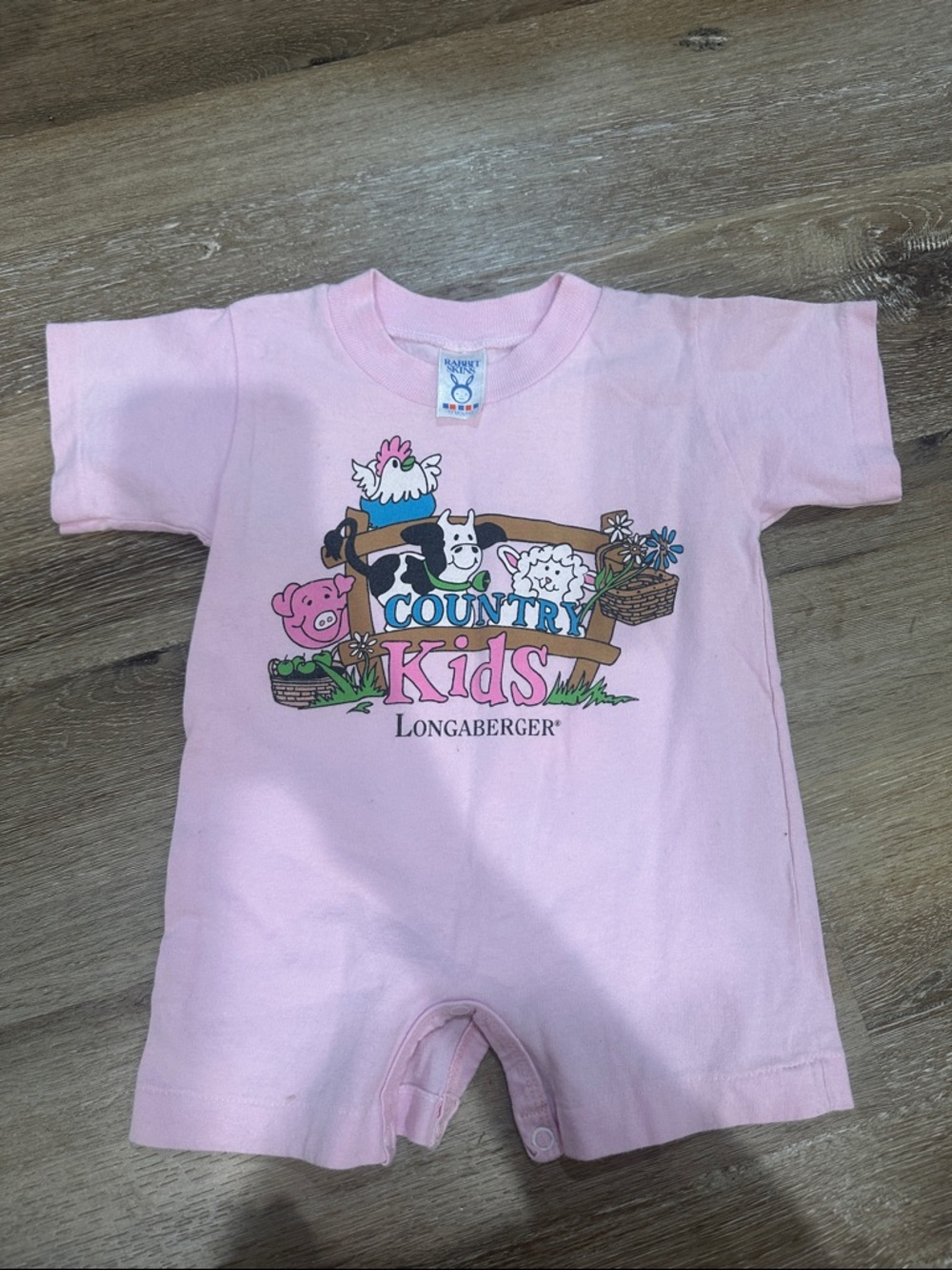 Longaberger Pink Country Kids Infant Romper with Farm Graphic